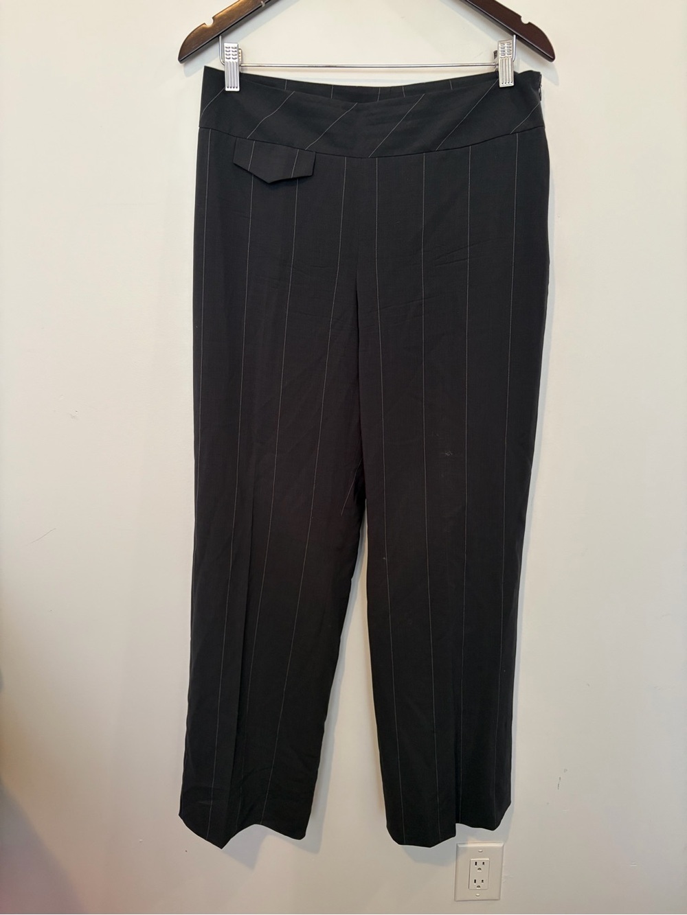 Akris Punto Pinstripe 100% Wool Wide-Leg Trousers Pants - 10
